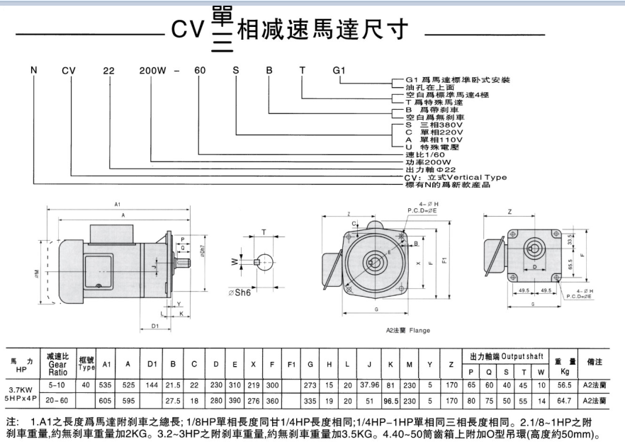 3.7KW齿轮减速机立式