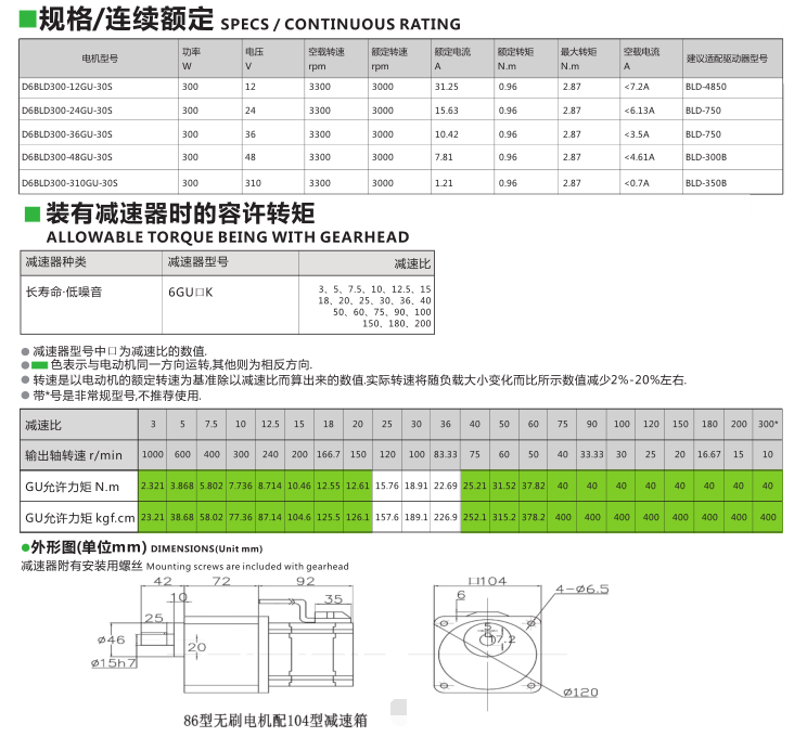 86型300W无刷电机